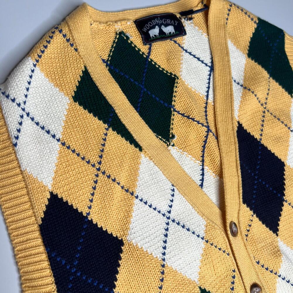 Woods & Gray Sweater Vest Men’s L Tartan Plaid VTG 90s Tennis V-Neck Golf Preppy - Picture 8 of 9